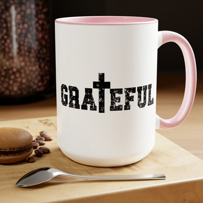 Accent Ceramic Coffee Mug 15oz - Grateful Cross Black Illustration - Decorative