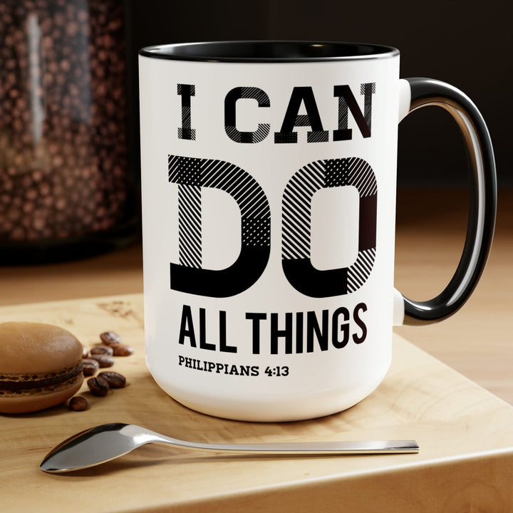 Accent Ceramic Coffee Mug 15oz - i can do All Things Philippians 4:13 Black