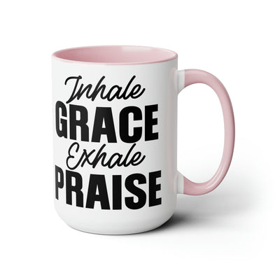 Accent Ceramic Coffee Mug 15oz - Inhale Grace Exhale Praise Black Illustration -