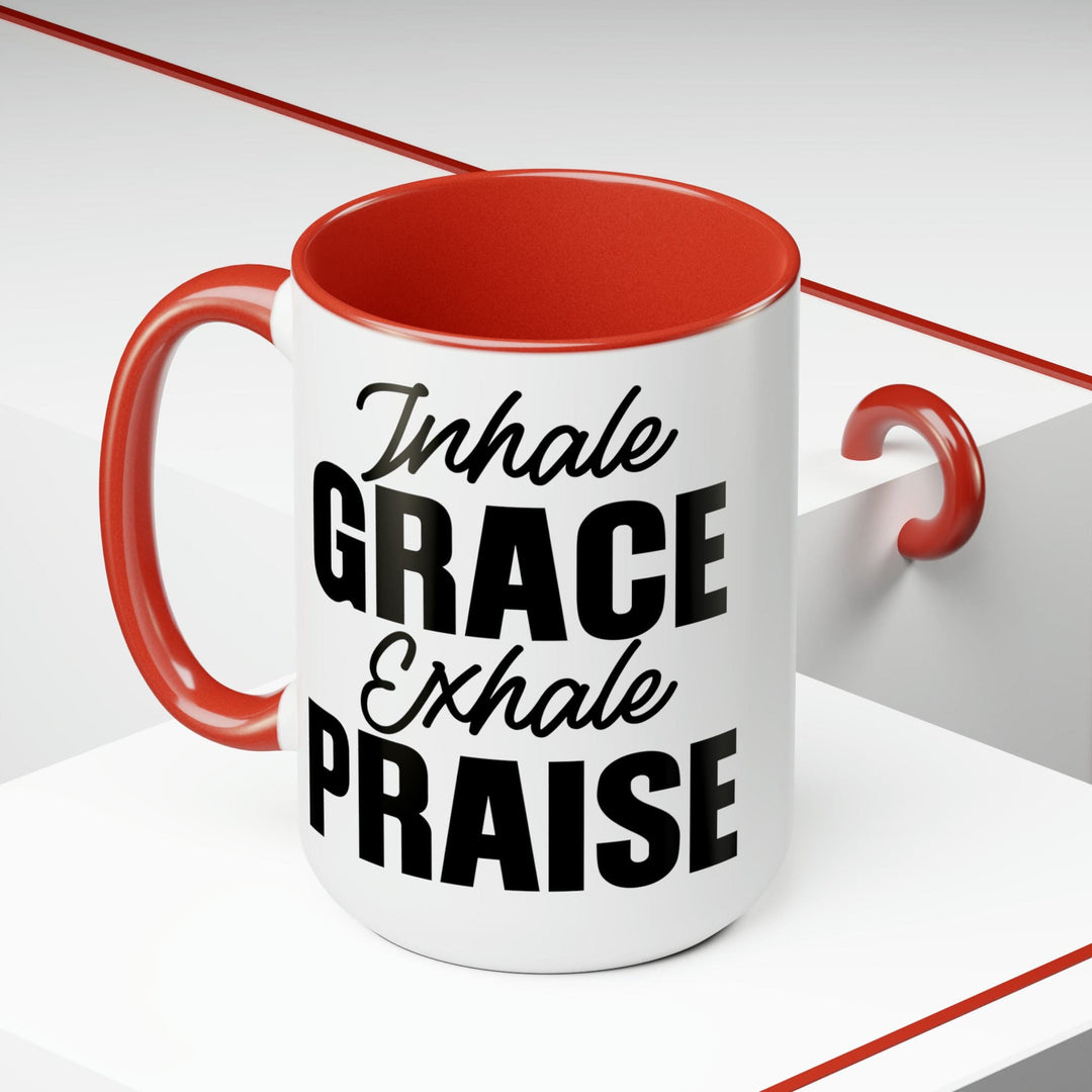 Accent Ceramic Coffee Mug 15oz - Inhale Grace Exhale Praise Black Illustration