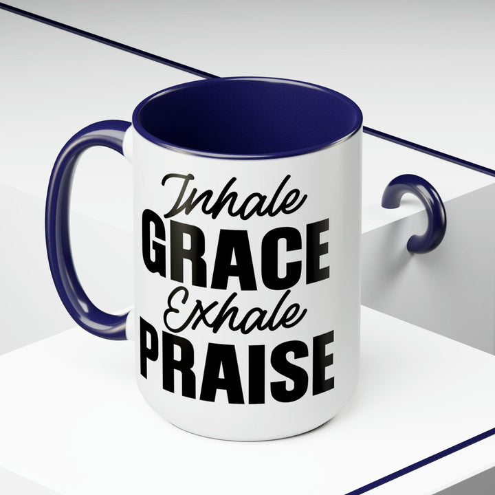 Accent Ceramic Coffee Mug 15oz - Inhale Grace Exhale Praise Black Illustration