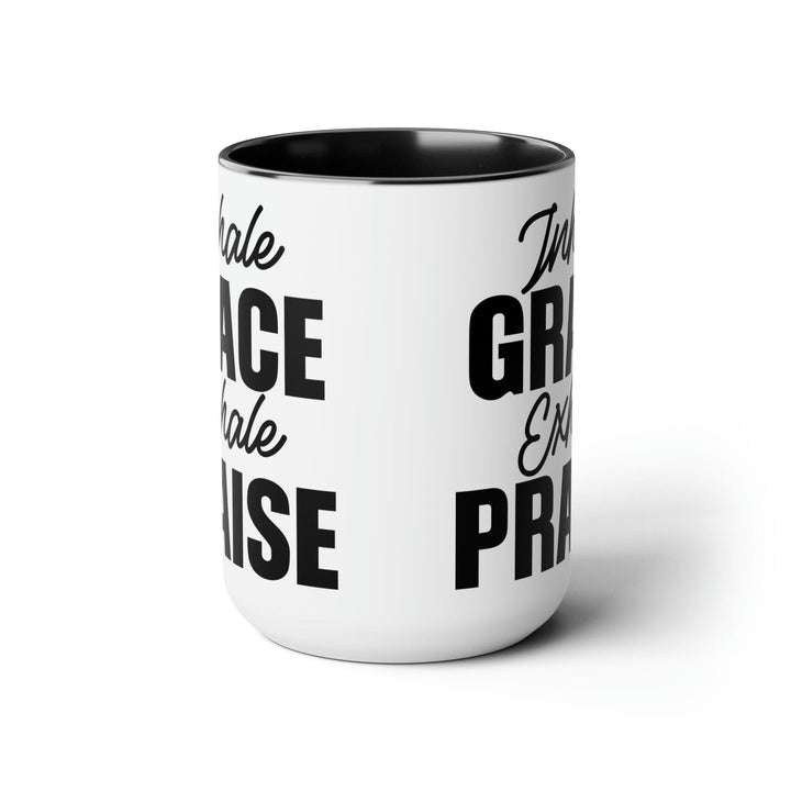 Accent Ceramic Coffee Mug 15oz - Inhale Grace Exhale Praise Black Illustration