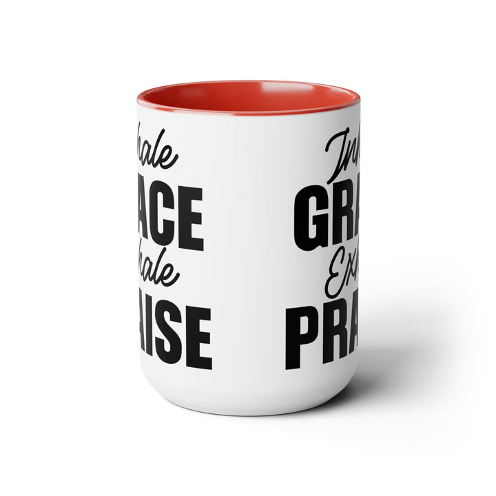 Accent Ceramic Coffee Mug 15oz - Inhale Grace Exhale Praise Black Illustration