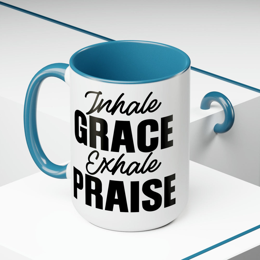 Accent Ceramic Coffee Mug 15oz - Inhale Grace Exhale Praise Black Illustration