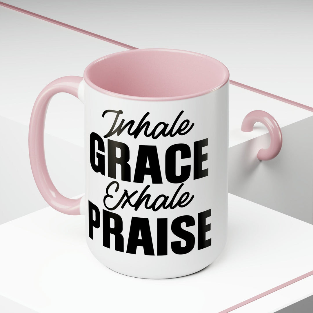 Accent Ceramic Coffee Mug 15oz - Inhale Grace Exhale Praise Black Illustration