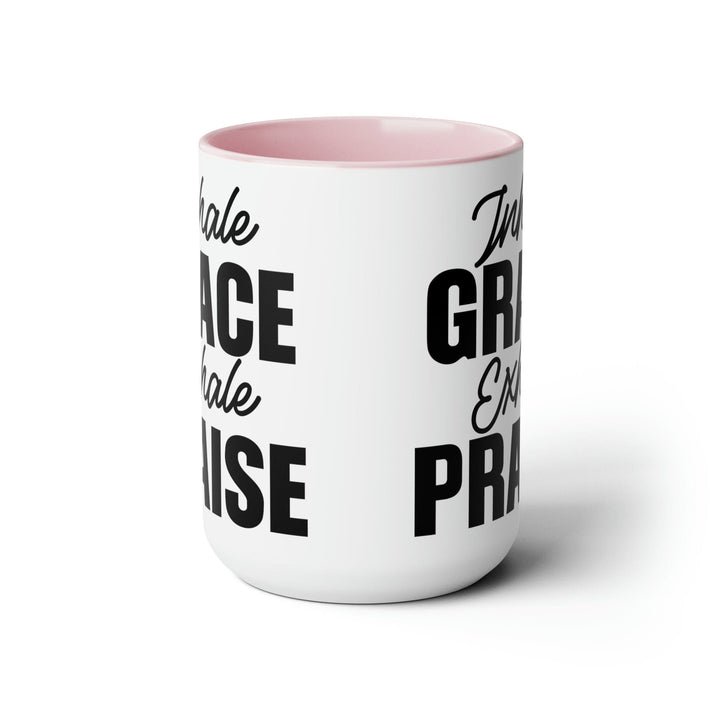 Accent Ceramic Coffee Mug 15oz - Inhale Grace Exhale Praise Black Illustration