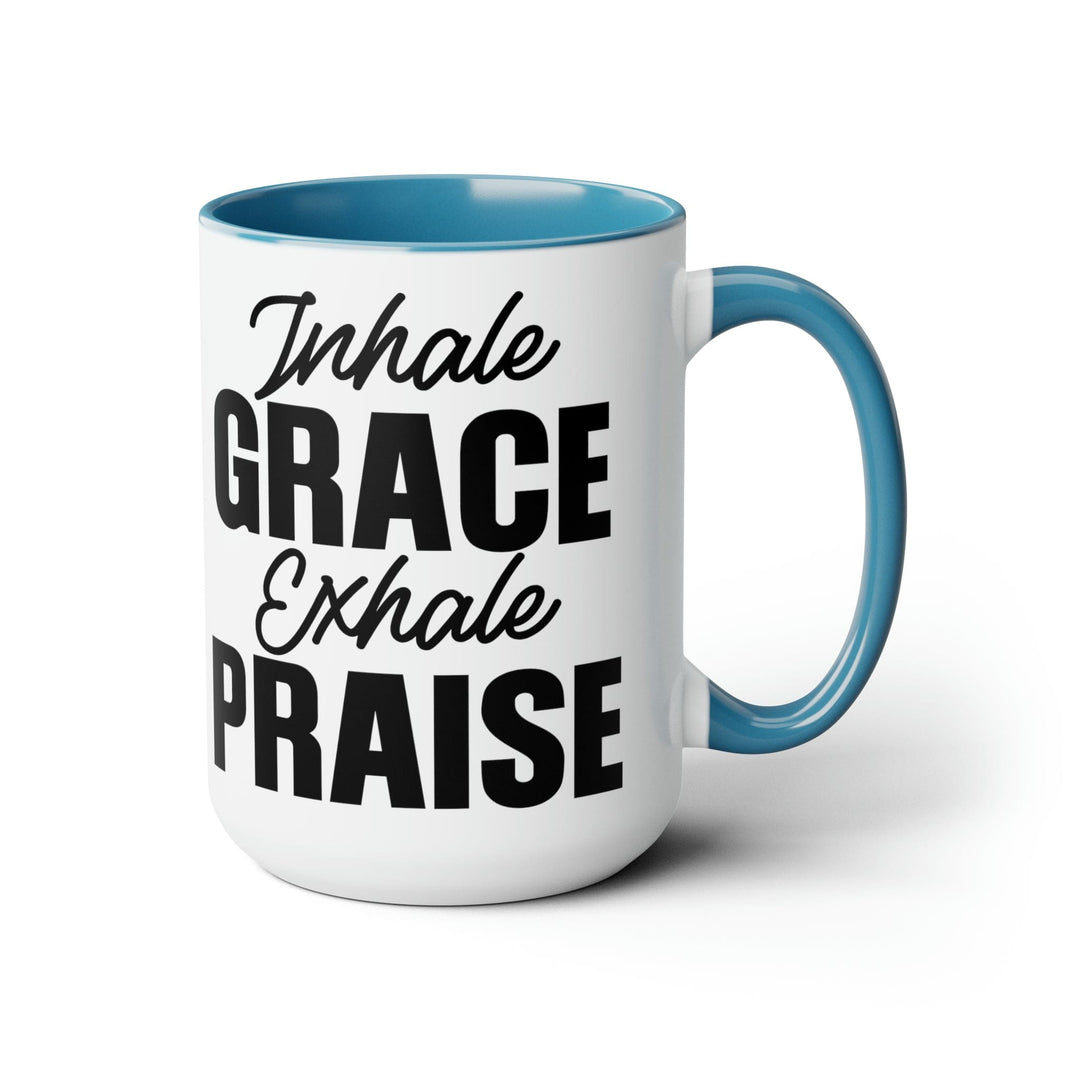 Accent Ceramic Coffee Mug 15oz - Inhale Grace Exhale Praise Black Illustration