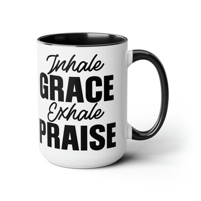 Accent Ceramic Coffee Mug 15oz - Inhale Grace Exhale Praise Black Illustration