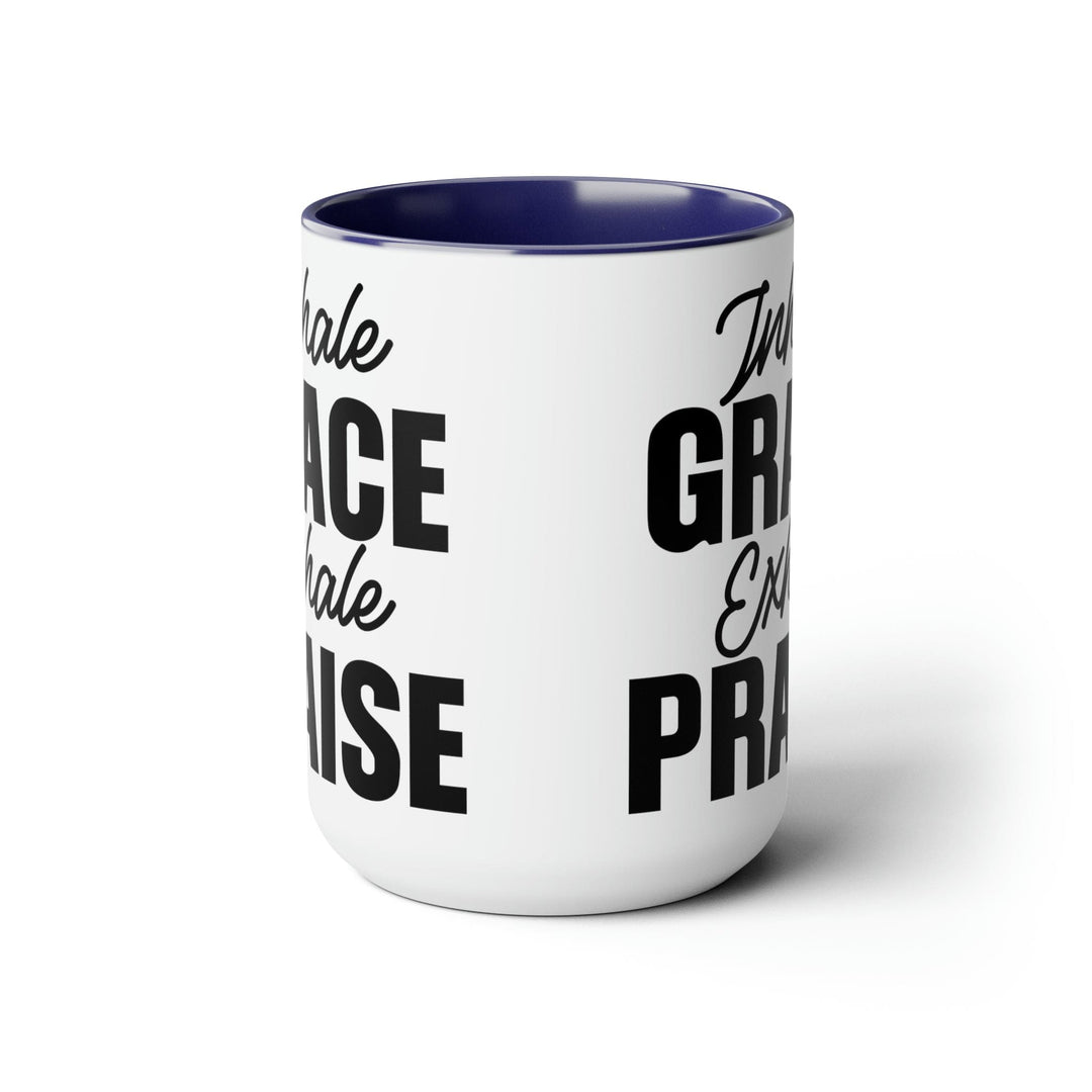 Accent Ceramic Coffee Mug 15oz - Inhale Grace Exhale Praise Black Illustration