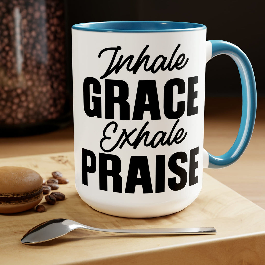 Accent Ceramic Coffee Mug 15oz - Inhale Grace Exhale Praise Black Illustration