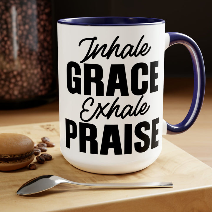 Accent Ceramic Coffee Mug 15oz - Inhale Grace Exhale Praise Black Illustration