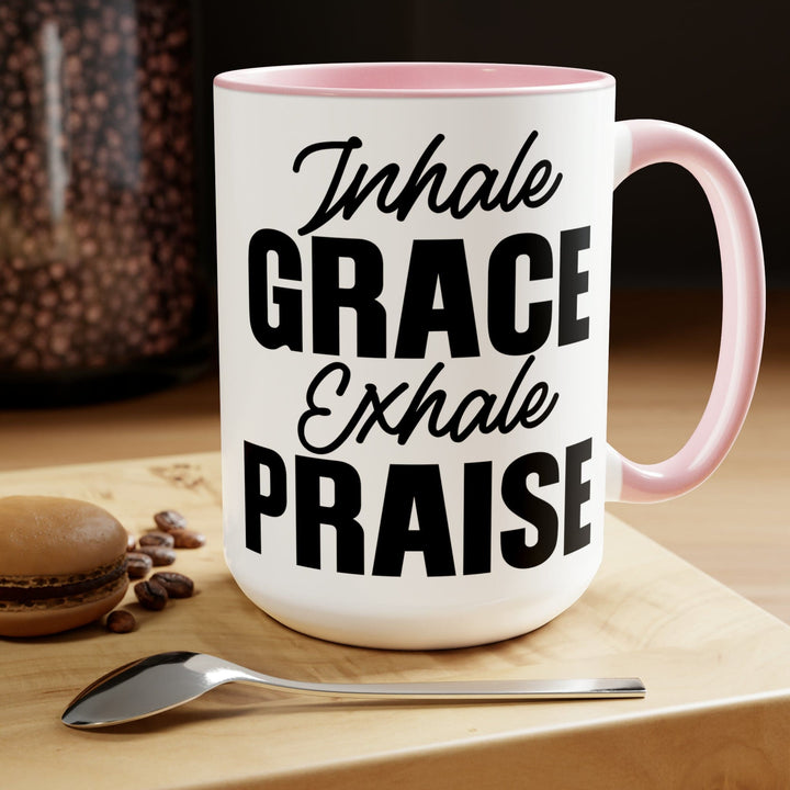 Accent Ceramic Coffee Mug 15oz - Inhale Grace Exhale Praise Black Illustration