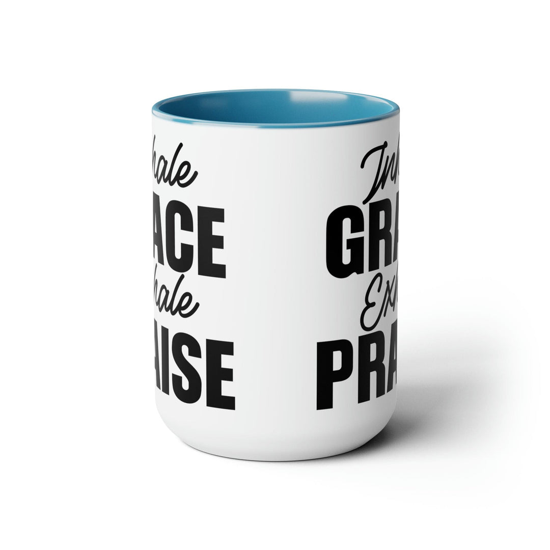 Accent Ceramic Coffee Mug 15oz - Inhale Grace Exhale Praise Black Illustration