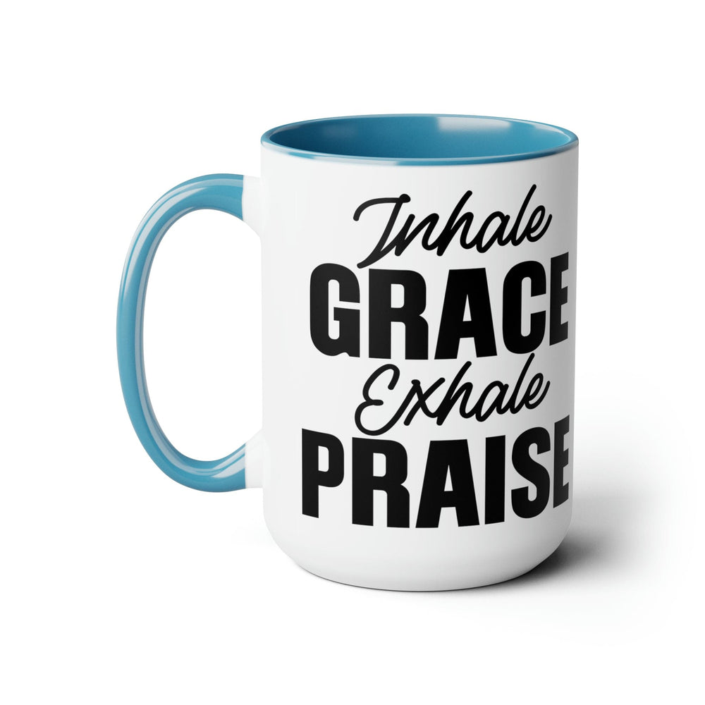 Accent Ceramic Coffee Mug 15oz - Inhale Grace Exhale Praise Black Illustration