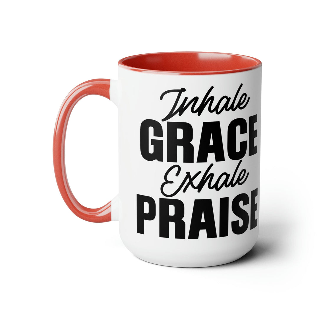 Accent Ceramic Coffee Mug 15oz - Inhale Grace Exhale Praise Black Illustration