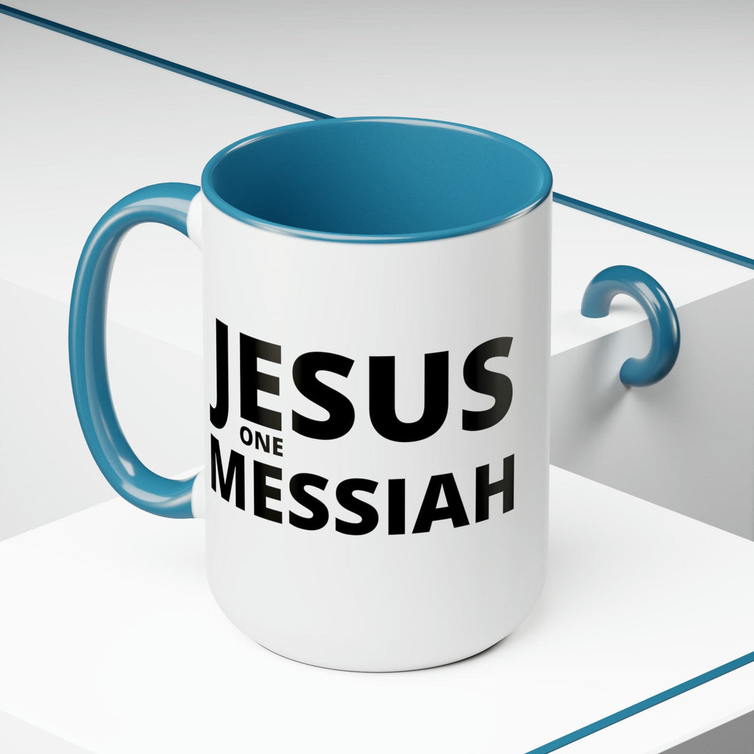 Accent Ceramic Coffee Mug 15oz - Jesus one Messiah Black Illustration