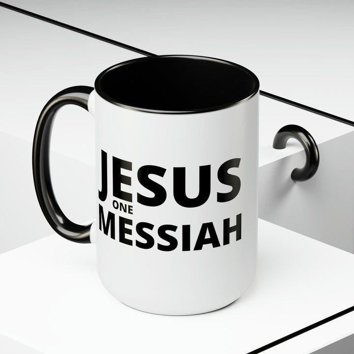 Accent Ceramic Coffee Mug 15oz - Jesus one Messiah Black Illustration