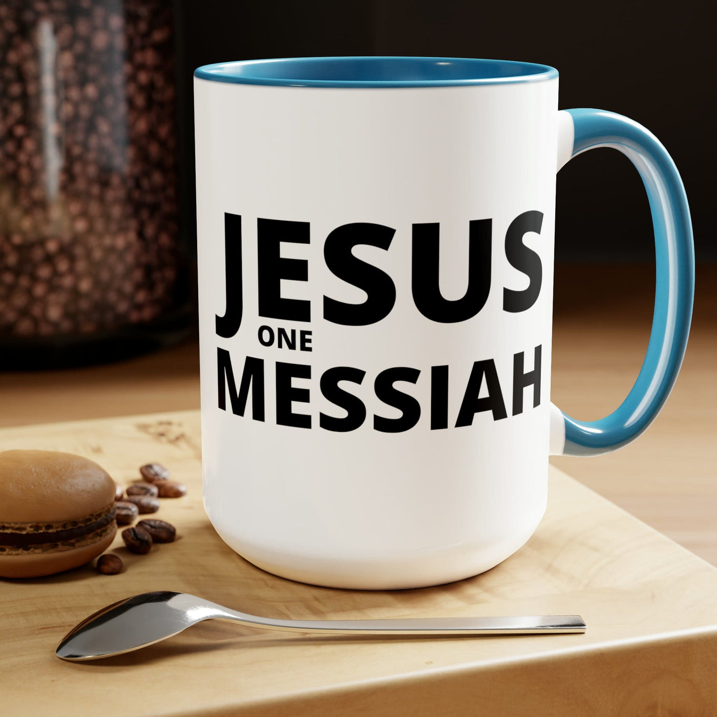 Accent Ceramic Coffee Mug 15oz - Jesus One Messiah Black Illustration -