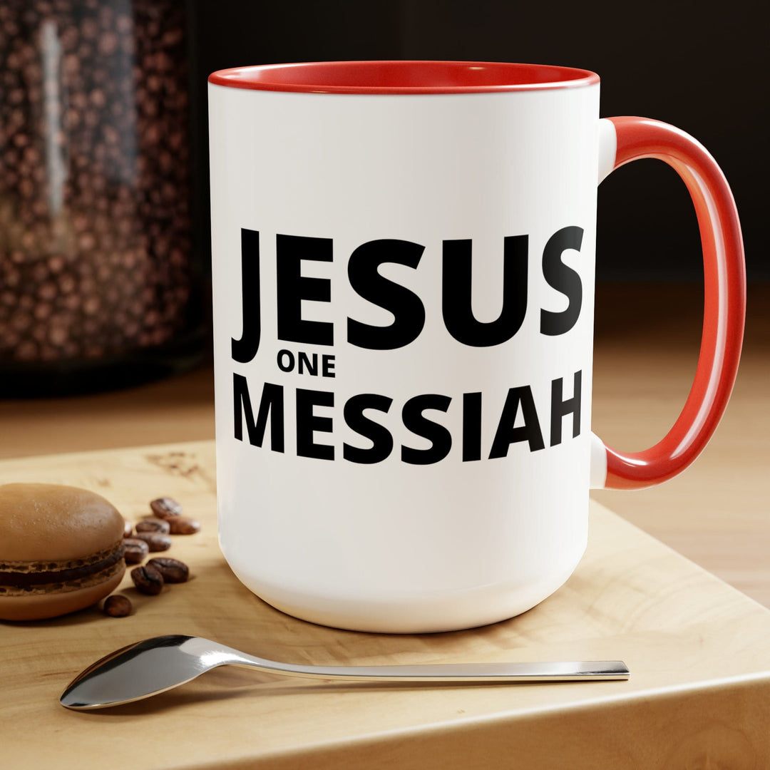 Accent Ceramic Coffee Mug 15oz - Jesus one Messiah Black Illustration