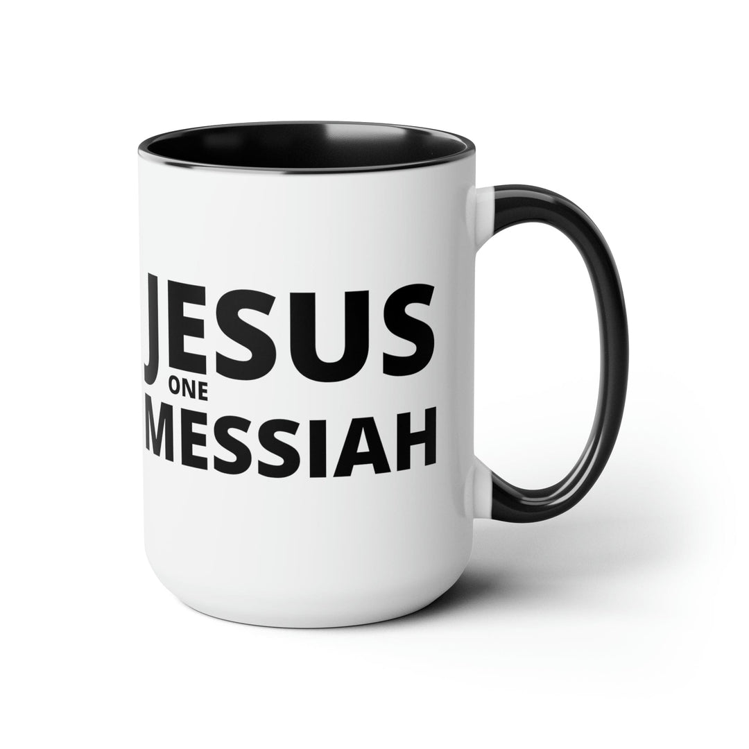 Accent Ceramic Coffee Mug 15oz - Jesus one Messiah Black Illustration