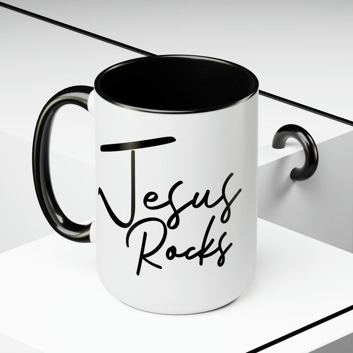 Accent Ceramic Coffee Mug 15oz - Jesus Rocks - Christian Inspiration