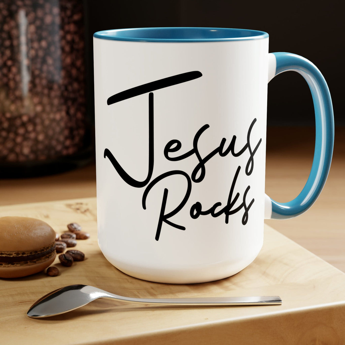 Accent Ceramic Coffee Mug 15oz - Jesus Rocks - Christian Inspiration Affirmation