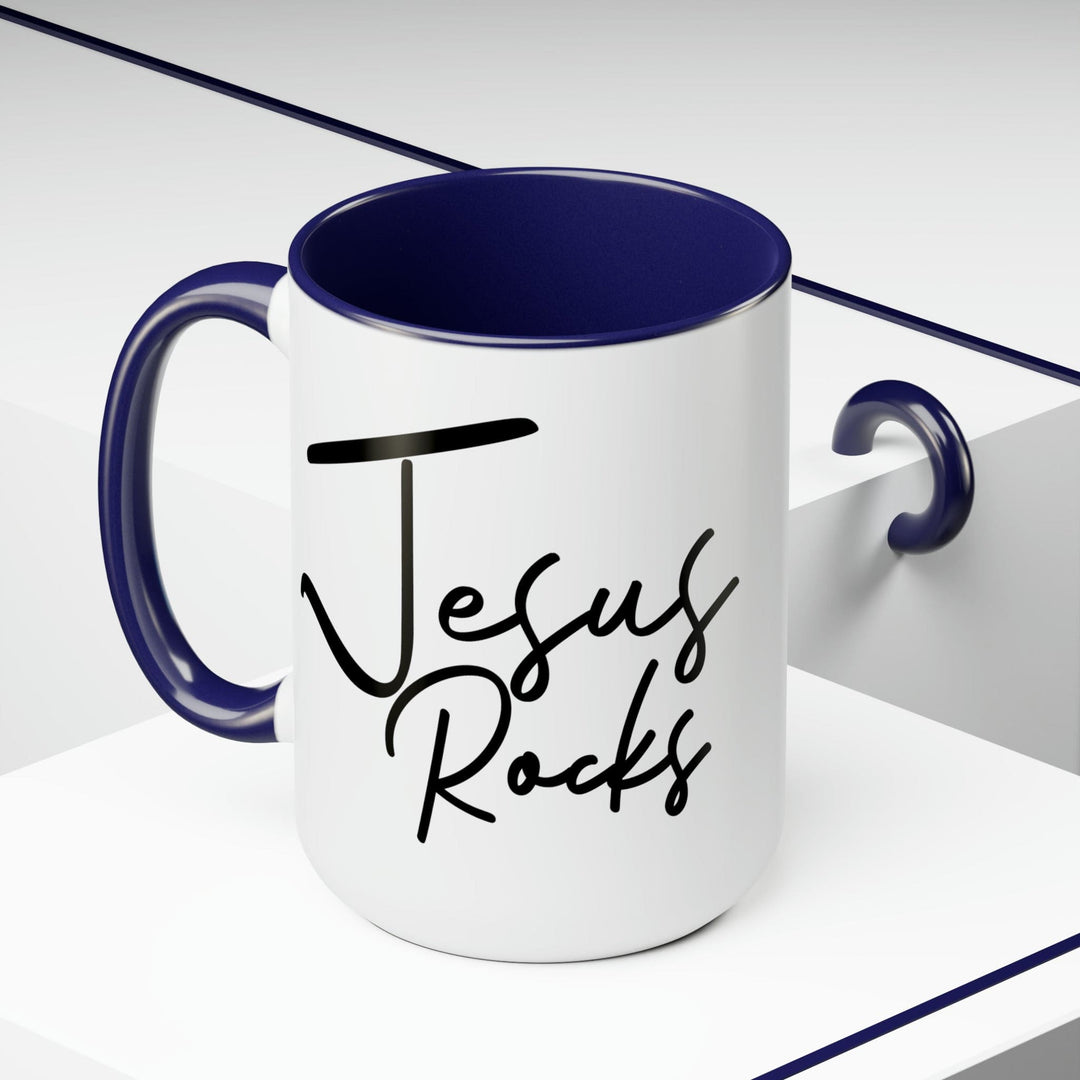 Accent Ceramic Coffee Mug 15oz - Jesus Rocks - Christian Inspiration