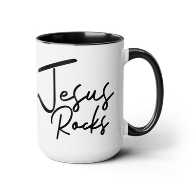 Accent Ceramic Coffee Mug 15oz - Jesus Rocks - Christian Inspiration Affirmation