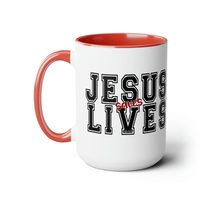 Accent Ceramic Coffee Mug 15oz - Jesus Saves Lives Black Red Illustration - Mug