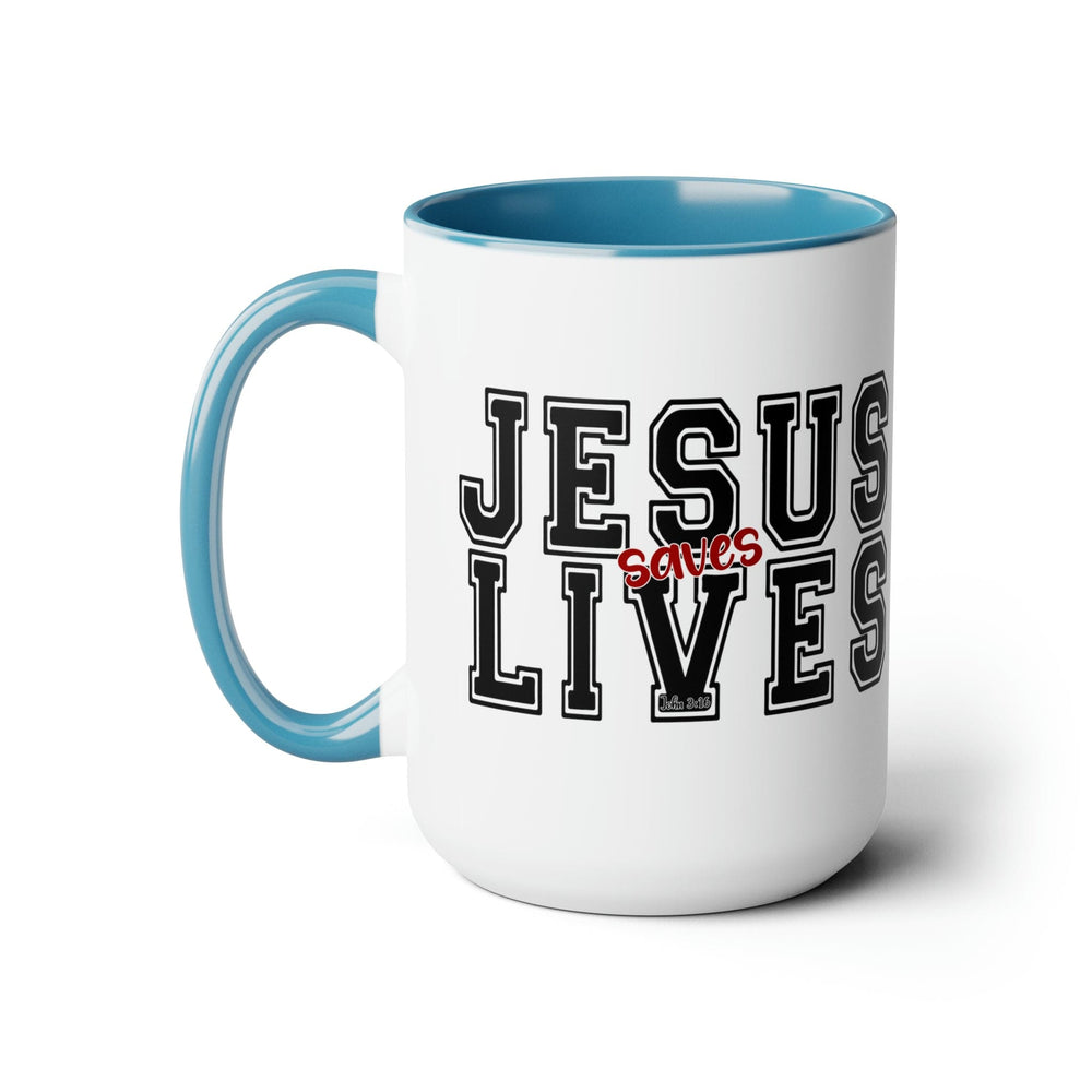 Accent Ceramic Coffee Mug 15oz - Jesus Saves Lives Black Red Illustration