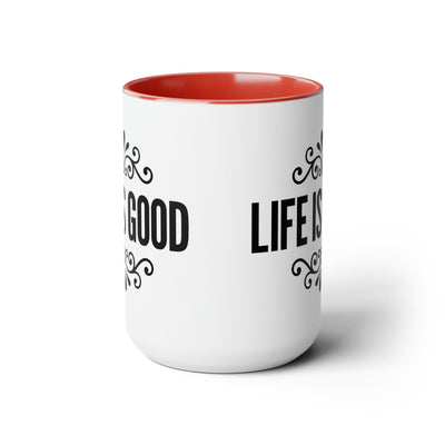 Accent Ceramic Coffee Mug 15oz - Life Is Good Black Graphic Illustration -