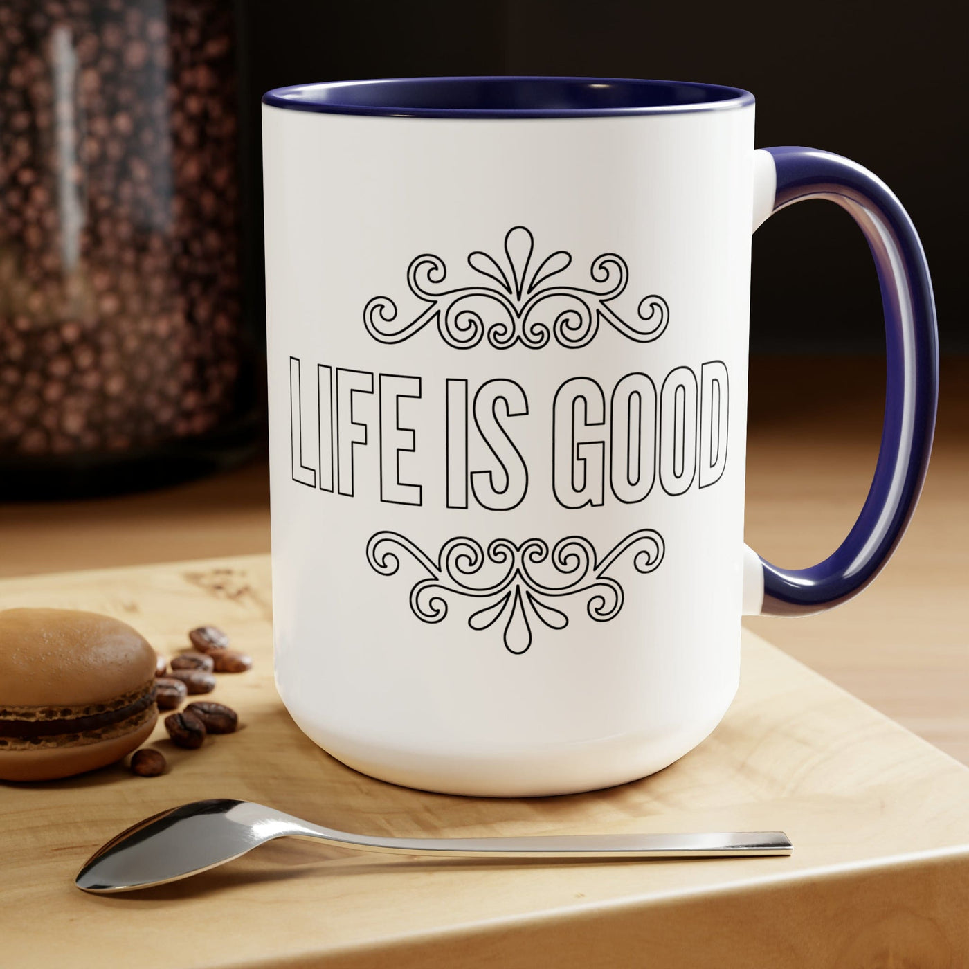 Accent Ceramic Coffee Mug 15oz - Life Is Good Black Outline Graphic Illustration