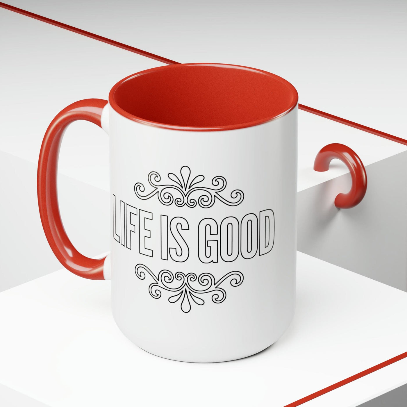 Accent Ceramic Coffee Mug 15oz - Life Is Good Black Outline Graphic Illustration