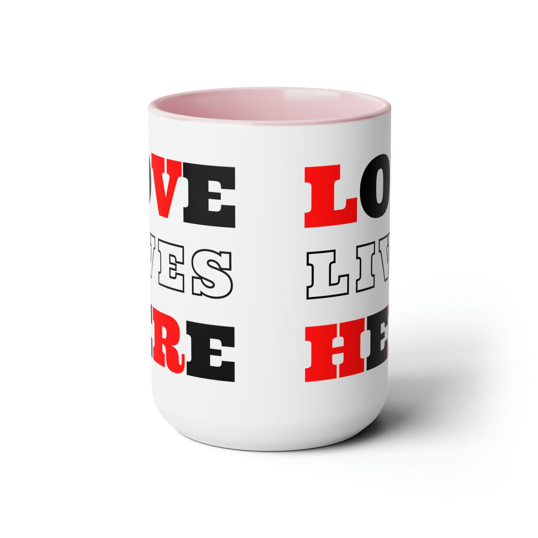 Accent Ceramic Coffee Mug 15oz - Love Lives Here Christian Red Black