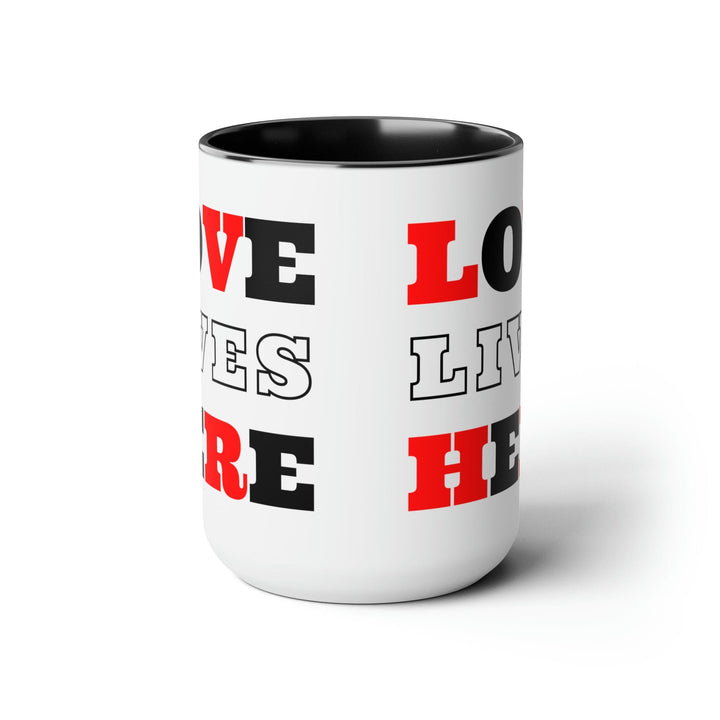 Accent Ceramic Coffee Mug 15oz - Love Lives Here Christian Red Black