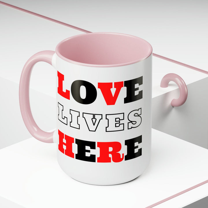 Accent Ceramic Coffee Mug 15oz - Love Lives Here Christian Red Black