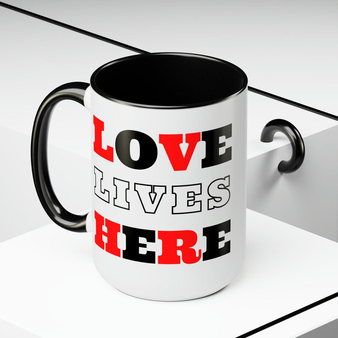 Accent Ceramic Coffee Mug 15oz - Love Lives Here Christian Red Black