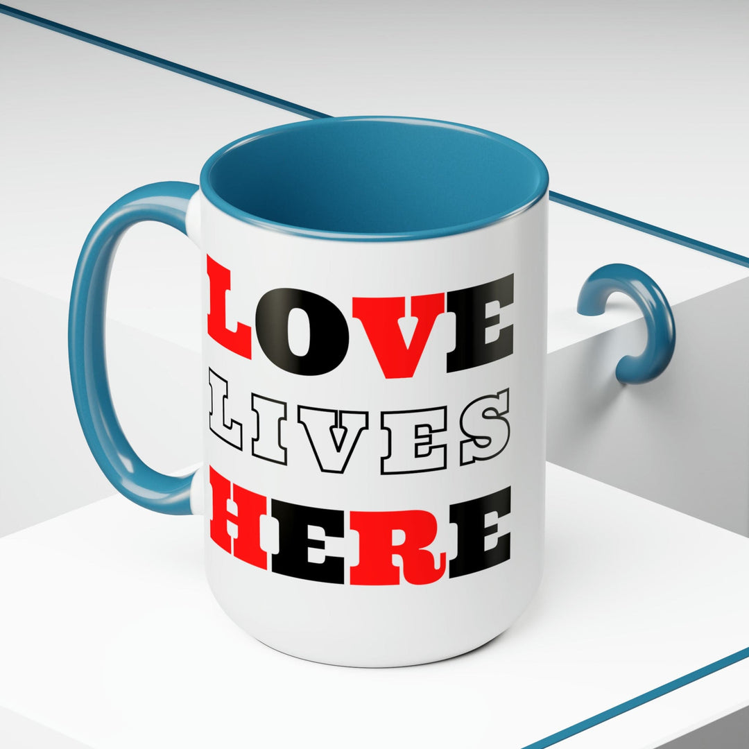 Accent Ceramic Coffee Mug 15oz - Love Lives Here Christian Red Black