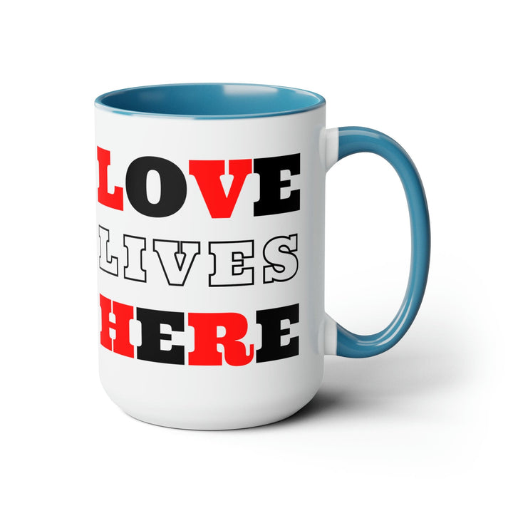 Accent Ceramic Coffee Mug 15oz - Love Lives Here Christian Red Black