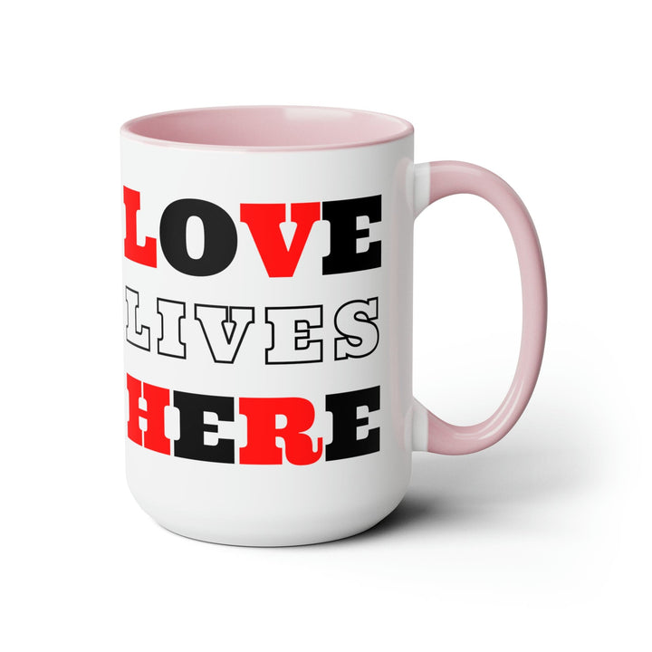 Accent Ceramic Coffee Mug 15oz - Love Lives Here Christian Red Black