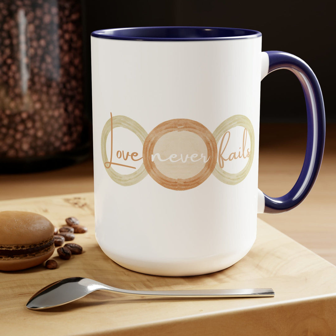 Accent Ceramic Coffee Mug 15oz - Love Never Fails Pastel Brown Beige Green Tri