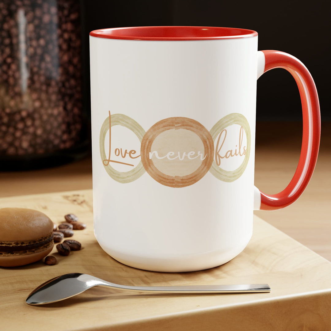 Accent Ceramic Coffee Mug 15oz - Love Never Fails Pastel Brown Beige Green Tri