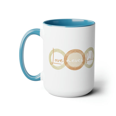 Accent Ceramic Coffee Mug 15oz - Love Never Fails Pastel Brown Beige Green Tri