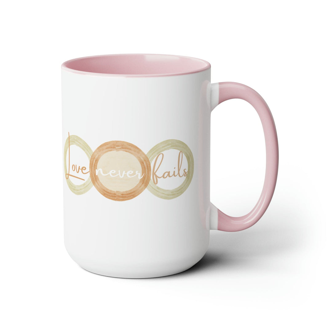 Accent Ceramic Coffee Mug 15oz - Love Never Fails Pastel Brown Beige Green Tri