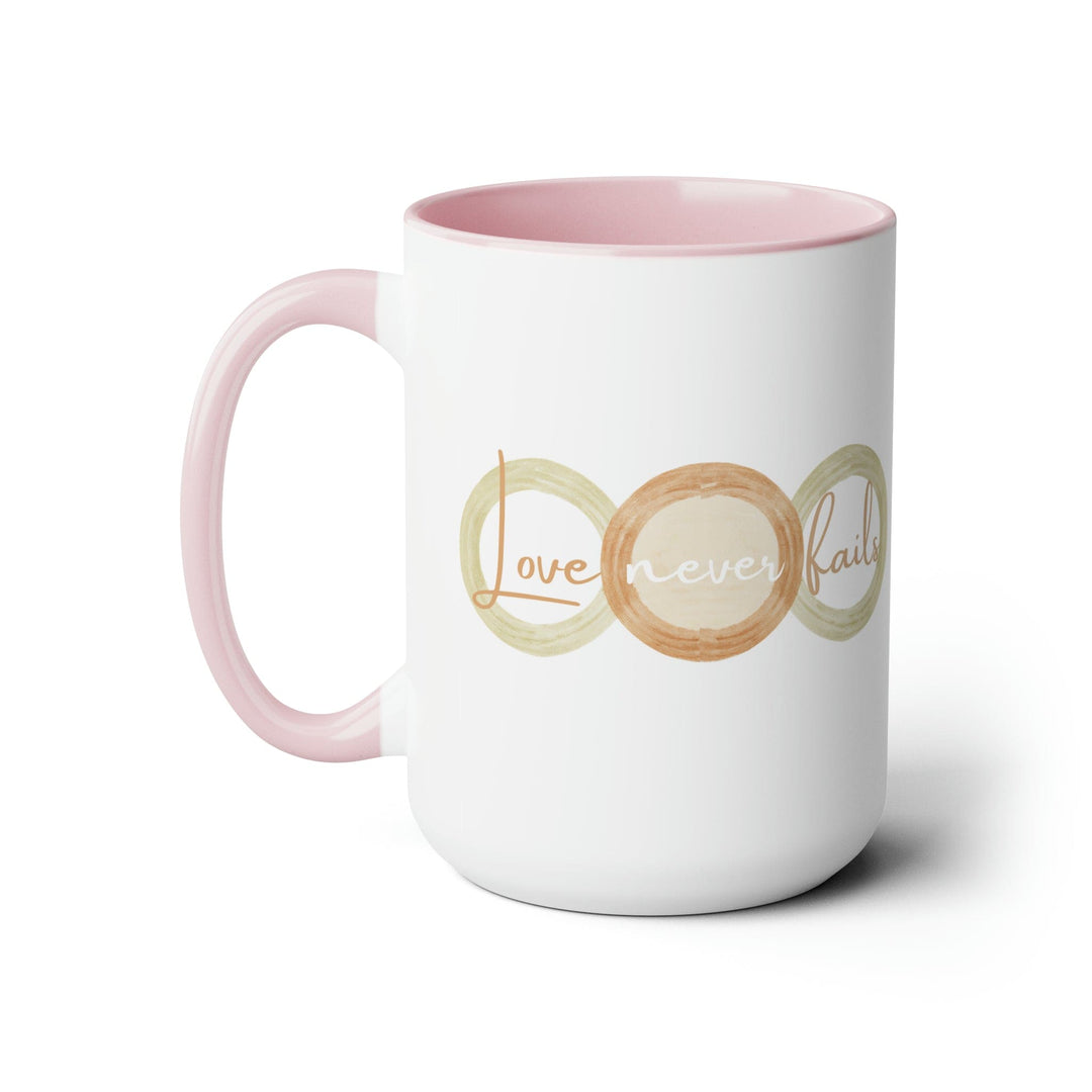 Accent Ceramic Coffee Mug 15oz - Love Never Fails Pastel Brown Beige Green Tri