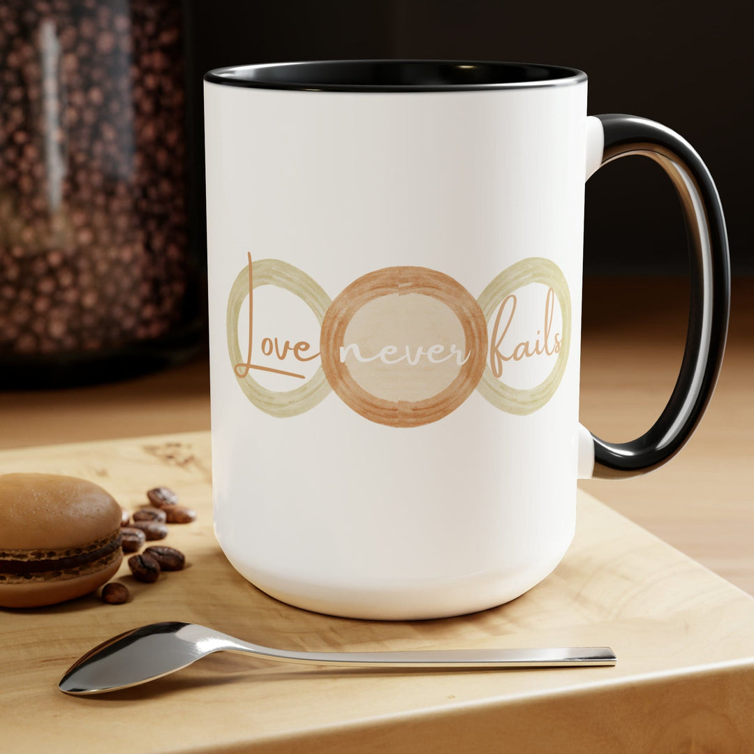 Accent Ceramic Coffee Mug 15oz - Love Never Fails Pastel Brown Beige Green Tri