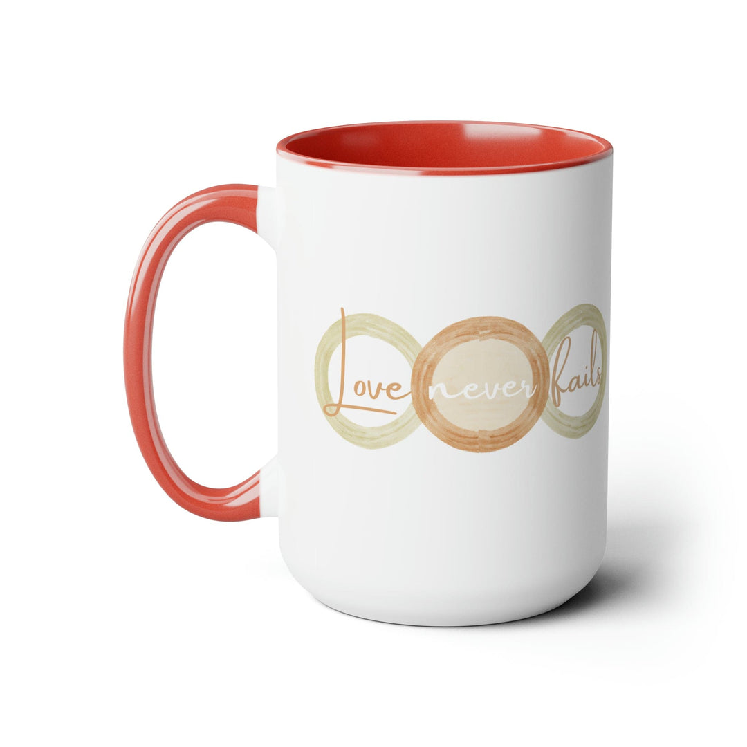 Accent Ceramic Coffee Mug 15oz - Love Never Fails Pastel Brown Beige Green Tri