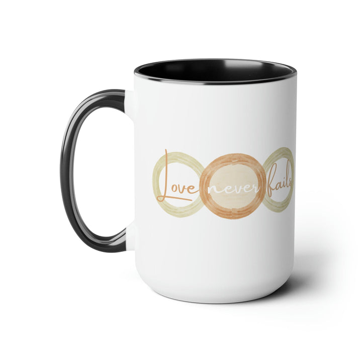 Accent Ceramic Coffee Mug 15oz - Love Never Fails Pastel Brown Beige Green Tri