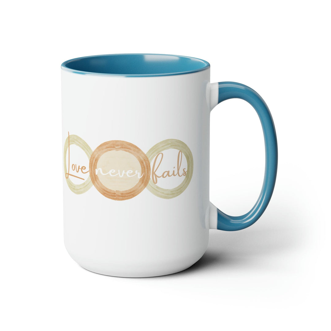 Accent Ceramic Coffee Mug 15oz - Love Never Fails Pastel Brown Beige Green Tri