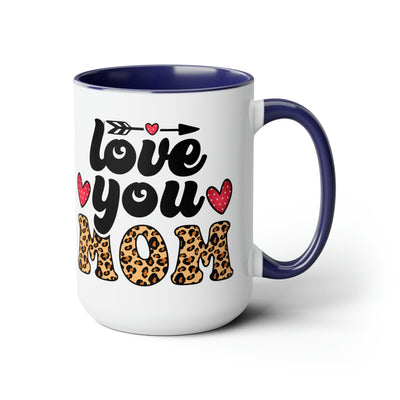 Accent Ceramic Coffee Mug 15oz - Love You Mom Leopard Print Black Illustration -